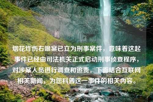 烟花炸伤右眼案已立为刑事案件，意味着这起事件已经由司法机关正式启动刑事侦查程序，对涉案人员进行调查和追责。下面结合互联网相关新闻，为您科普这一事件的相关内容。